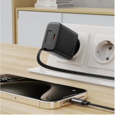Мережевий зарядний пристрій ACEFAST A110 PD30W GaN charger (USB-C+USB-C) with retractable cable (EU) Black