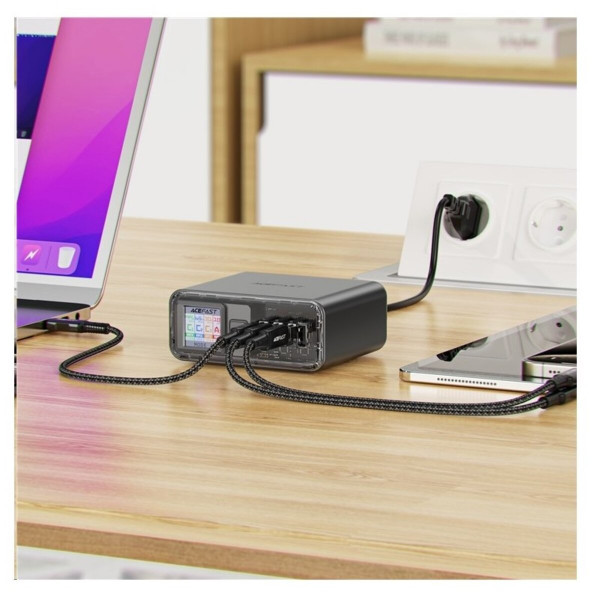 Мережевий зарядний пристрій ACEFAST Z4 PD218W GaN (3*USB-C+USB-A) desktop charging adapter,space Gray