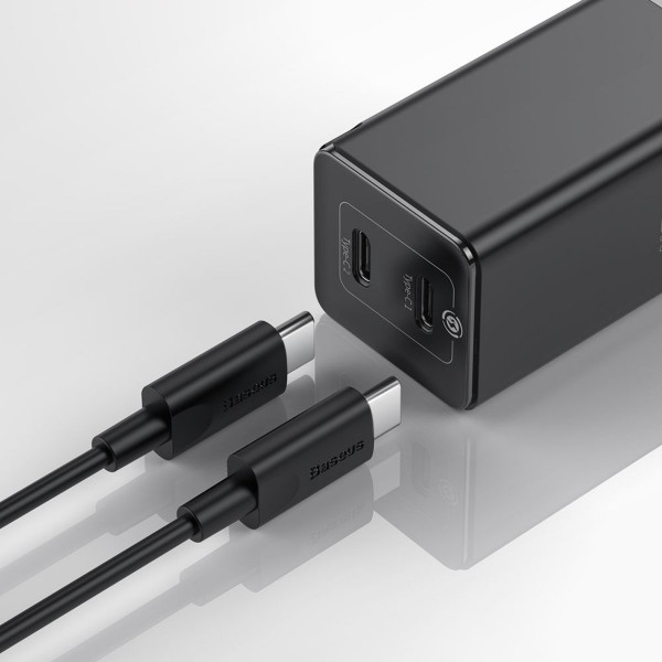 Мережевий зарядний пристрій Baseus GaN2 Q.Charger C+C 45W With Mini Cable Type-C toType-C 60W Чорний