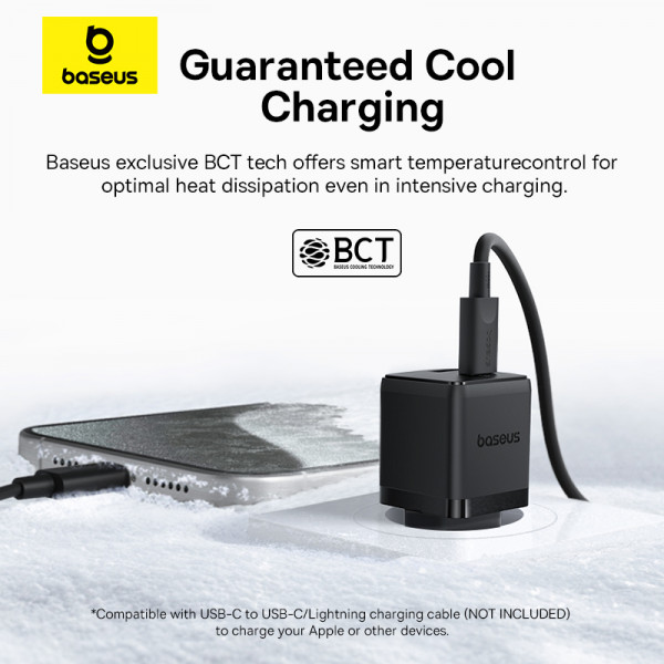 Мережевий зарядний пристрій Baseus Palm Fast Charger C+U 20W EU Cluster Black (with Baseus Mini White Cable USB-C to USB-C 60W (20V/3A) 1m Cluster Bla (P10111608113-01)