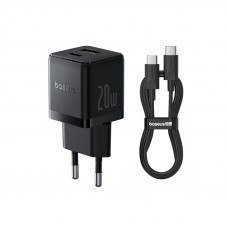 Мережевий зарядний пристрій Baseus Palm Fast Charger C+U 20W EU Cluster Black (with Baseus Mini White Cable USB-C to USB-C 60W (20V/3A) 1m Cluster Bla (P10111608113-01)