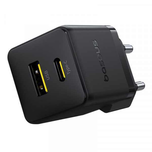 Мережевий зарядний пристрій Baseus Palm Fast Charger C+U 20W EU Cluster Black (with Baseus Mini White Cable USB-C to USB-C 60W (20V/3A) 1m Cluster Bla (P10111608113-01)