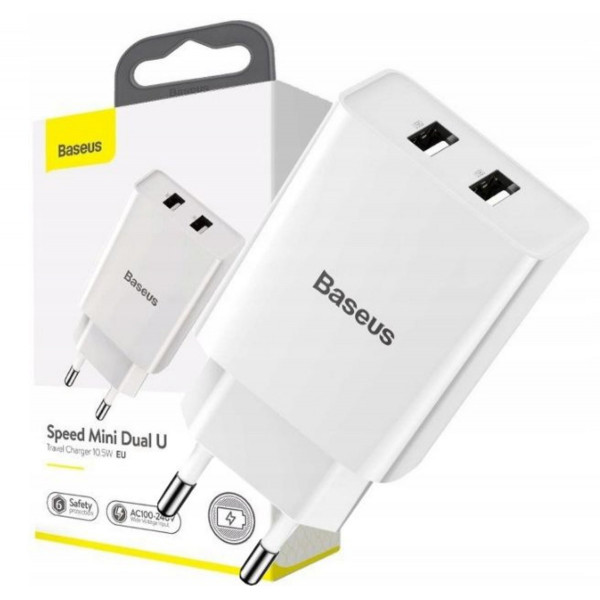 Мережевий зарядний пристрій Baseus Speed Mini Dual U Charger 10.5W White