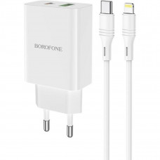 Мережевий зарядний пристрій BOROFONE BA56A Lavida PD20W+QC3.0 charger (Type-C to Lightning) Білий