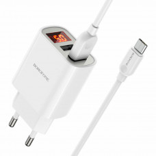 Мережевий зарядний пристрій BOROFONE BA58A Mighty dual port digital display charger set(Micro)Білий