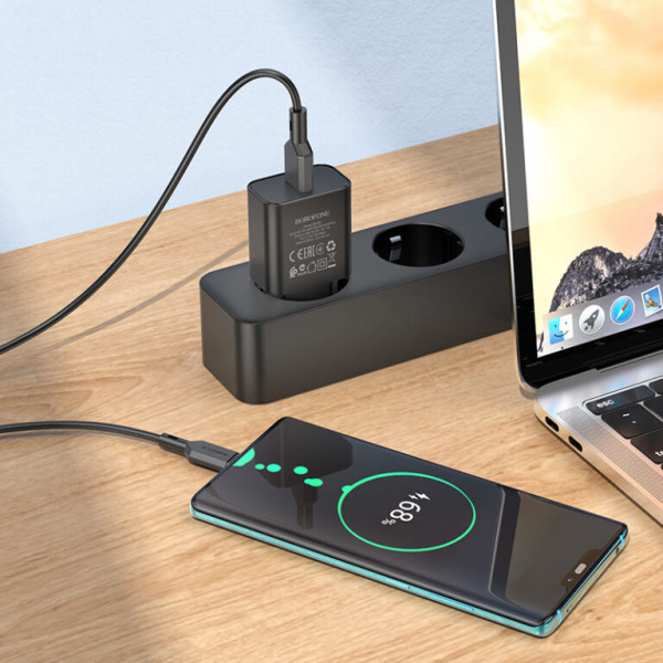Мережевий зарядний пристрій BOROFONE BA72A Spring single port QC3.0 charger set(Type-C) 18W Чорний