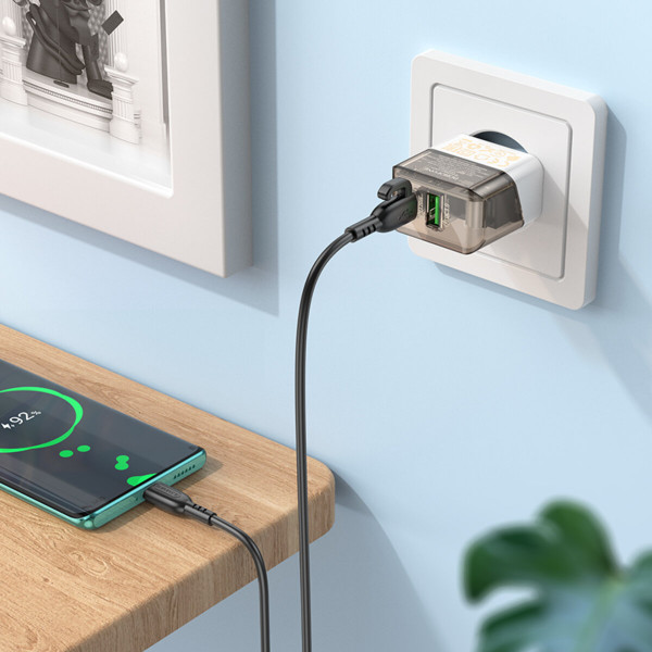 Мережевий зарядний пристрій BOROFONE BA80A Scenery PD20W+QC3.0 charger set(Type-C to Type-C) Transparent Black