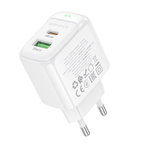 Мережевий зарядний пристрій BOROFONE BAS44A Potential PD20W+QC3.0 charger(EU) Білий