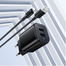 Мережевий зарядний пристрій BOROFONE BAS81A Star dual-port charger set (Micro) (EU) Black (6941991126666)