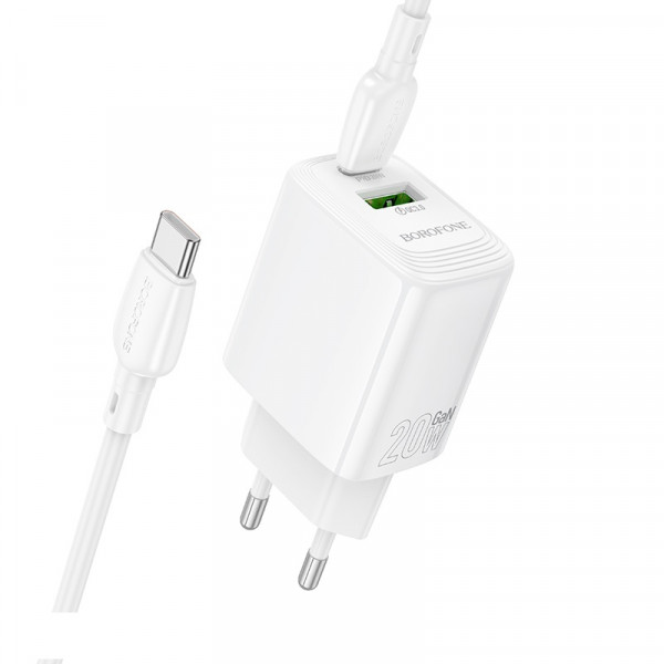 Мережевий зарядний пристрій BOROFONE BN27 Fuente PD20W+QC3.0 charger (EU) White