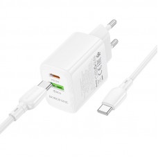 Мережевий зарядний пристрій BOROFONE BN27 Fuente PD20W+QC3.0 charger (EU) White