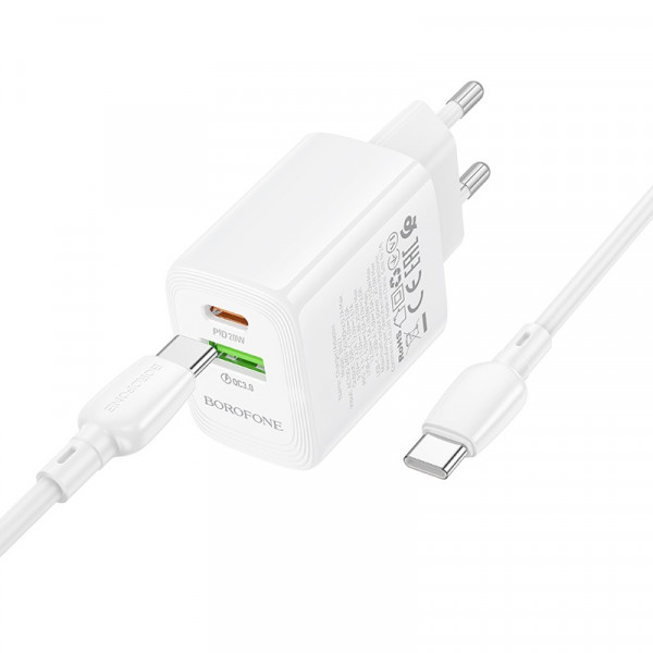 Мережевий зарядний пристрій BOROFONE BN27 Fuente PD20W+QC3.0 charger (EU) White