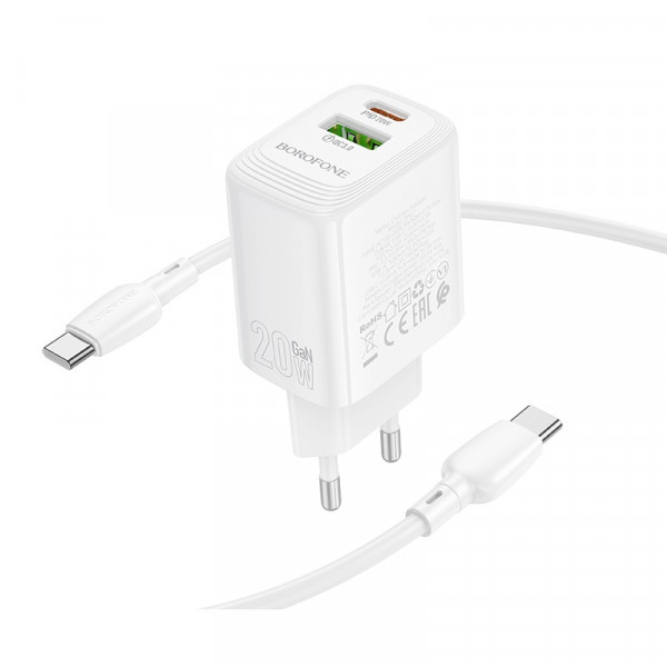 Мережевий зарядний пристрій BOROFONE BN27 Fuente PD20W+QC3.0 charger (EU) White