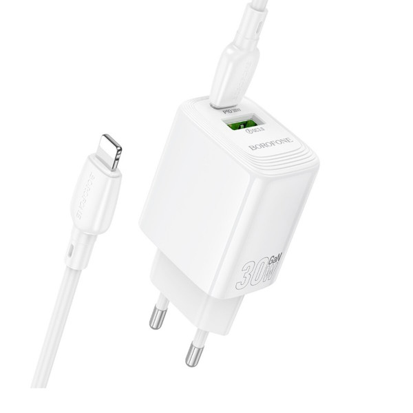 Мережевий зарядний пристрій BOROFONE BN29 Fuente PD30W+QC3.0 charger set (C to iP) (EU) White