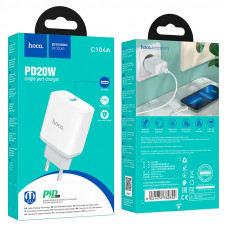 Мережевий зарядний пристрій HOCO C104A Stage single port PD20W charger Білий