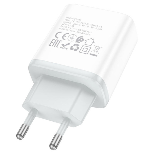 Мережевий зарядний пристрій HOCO C104A Stage single port PD20W charger Білий