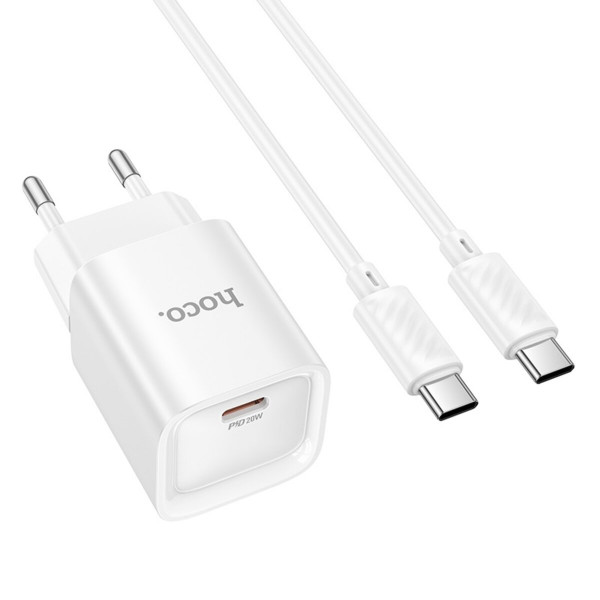 Мережевий зарядний пристрій HOCO C146A Charm single port PD20W charger set (C to C) (EU) White