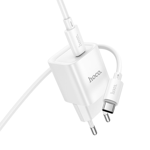 Мережевий зарядний пристрій HOCO C146A Charm single port PD20W charger set (C to C) (EU) White