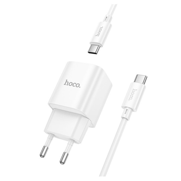Мережевий зарядний пристрій HOCO C146A Charm single port PD20W charger set (C to C) (EU) White