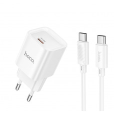 Мережевий зарядний пристрій HOCO C146A Charm single port PD20W charger set (C to C) (EU) White