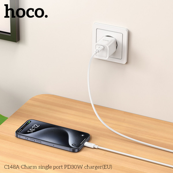 Мережевий зарядний пристрій HOCO C148A Charm single port PD30W charger (EU) White