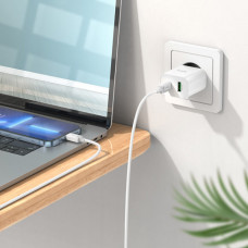 Мережевий зарядний пристрій HOCO C80A Plus Rapido PD20W+QC3.0 charger set(C to iP) Білий