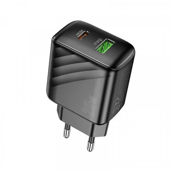 Мережевий зарядний пристрій HOCO CS25A Rico PD20W+QC3.0 charger Black (6942007639781)