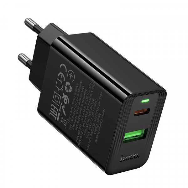 Мережевий зарядний пристрій HOCO CS94A Leader PD20W+QC3.0 charger(EU) Black (6942007671101)