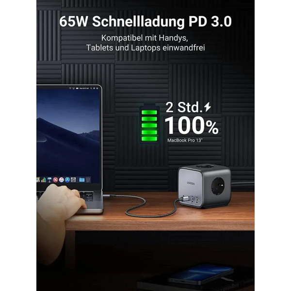 Мережевий зарядний пристрій UGREEN CD268 65W DigiNest Cube (2C2A) (UGR-60113)