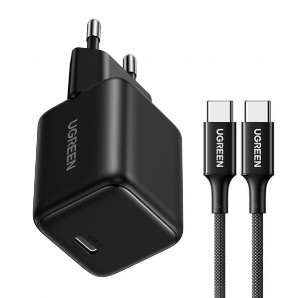 Мережевий зарядний пристрій UGREEN X513 30W USB-C GaN Fast Charger Set Black EU+1M CC Cable (UGR-65012)