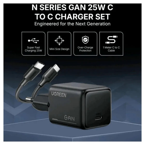 Мережевий зарядний пристрій UGREEN X517 25W USB-C GaN Fast Charger Set EU+1M CC Cable black (UGR-75103)