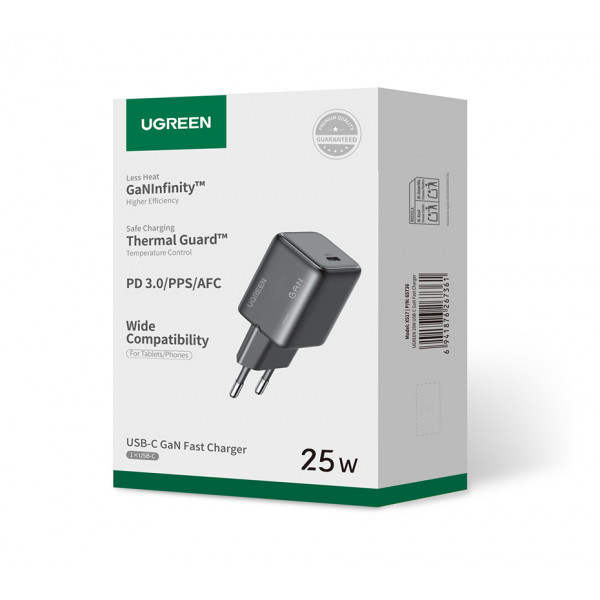 Мережевий зарядний пристрій UGREEN X517 25W USB-C GaN Fast Charger Set EU+1M CC Cable black (UGR-75103)