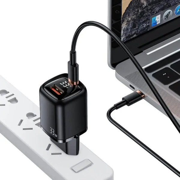 Мережевий зарядний пристрій Usams US-CC152 T46 33W QC+PD Digital Display Fast A+C Charger (EU) White