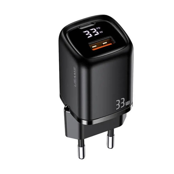 Мережевий зарядний пристрій Usams US-CC152 T46 33W QC+PD Digital Display Fast A+C Charger (EU) White