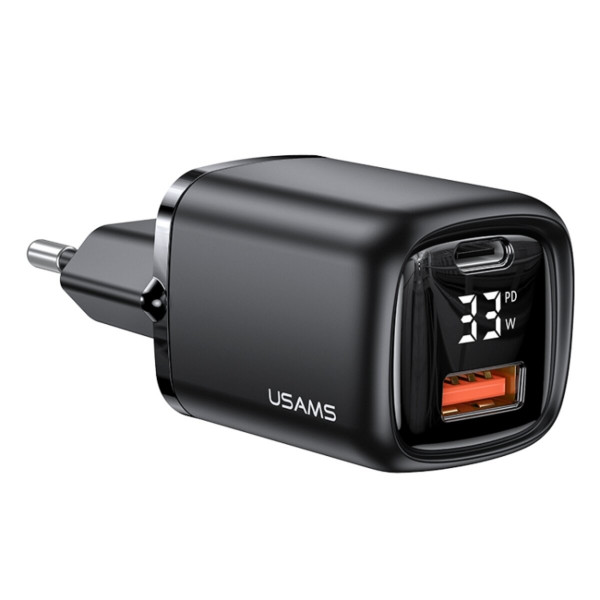 Мережевий зарядний пристрій Usams US-CC152 T46 33W QC+PD Digital Display Fast A+C Charger (EU) White