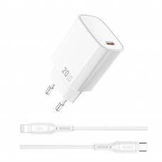 Мережевий зарядний пристрій WIWU 20W Essen GaN Fast Charger+ Cable Combo Wi-G007 C-L EU White (6977703653908)