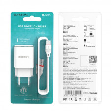 Мережевий зарядний пристрій з кабелем BOROFONE BA20A Sharp single port charger set(Micro) 10.5W White (6931474700735)