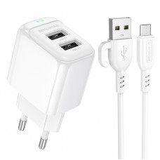 Мережевий зарядний пристрій з кабелем BOROFONE BAS41A Potential dual-port charger set(Micro) White (6941991113765)