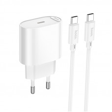 Мережевий зарядний пристрій з кабелем HOCO C109A(PD20W) Fighter single port PD20W charger set(C to C) White (6942007656672)