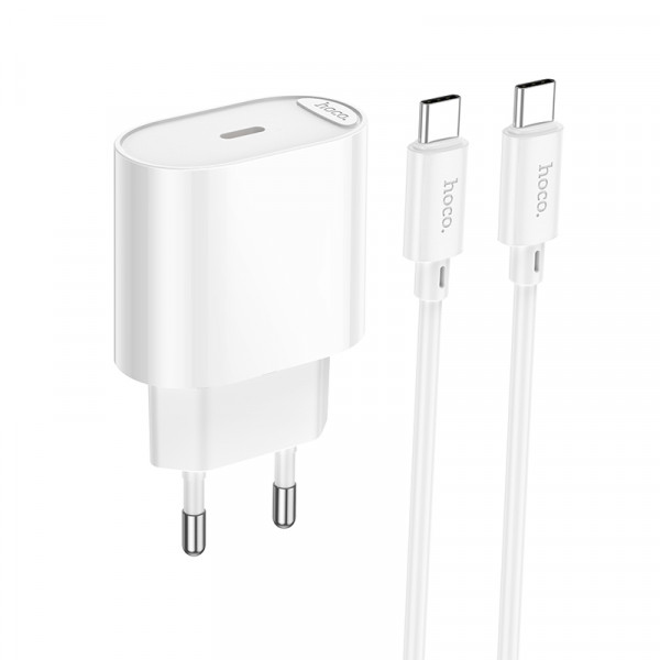 Мережевий зарядний пристрій з кабелем HOCO C109A(PD20W) Fighter single port PD20W charger set(C to C) White (6942007656672)