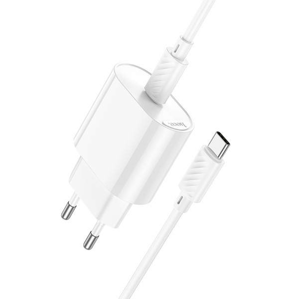 Мережевий зарядний пристрій з кабелем HOCO C109A(PD20W) Fighter single port PD20W charger set(C to C) White (6942007656672)
