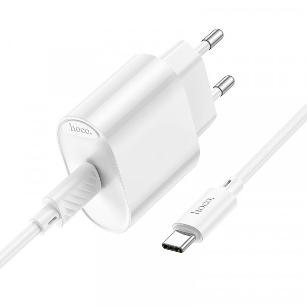Мережевий зарядний пристрій з кабелем HOCO C109A(PD20W) Fighter single port PD20W charger set(C to C) White (6942007656672)