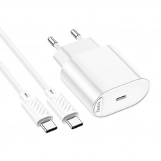 Мережевий зарядний пристрій з кабелем HOCO C109A(PD20W) Fighter single port PD20W charger set(C to C) White (6942007656672)