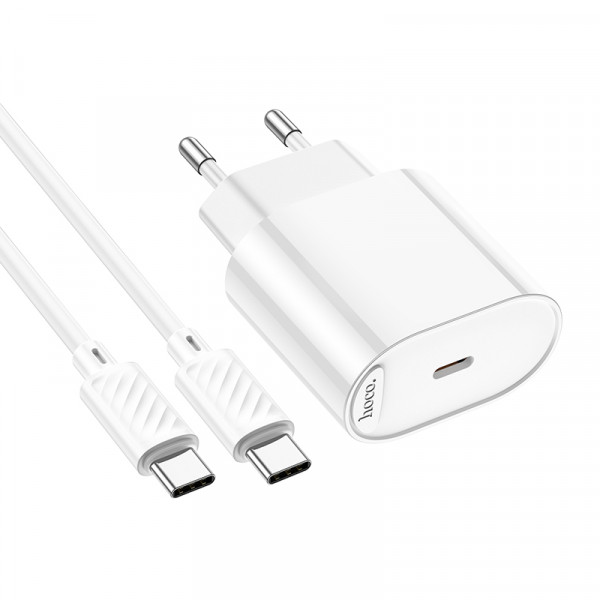 Мережевий зарядний пристрій з кабелем HOCO C109A(PD20W) Fighter single port PD20W charger set(C to C) White (6942007656672)