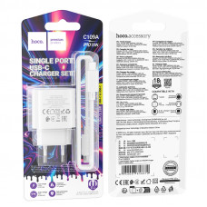 Мережевий зарядний пристрій з кабелем HOCO C109A(PD20W) Fighter single port PD20W charger set(C to C) White (6942007656672)