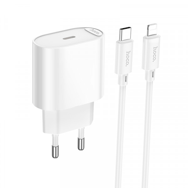 Мережевий зарядний пристрій з кабелем HOCO C109A(PD20W) Fighter single port PD20W charger set(C to iP) White (6942007656665)
