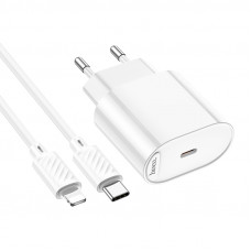 Мережевий зарядний пристрій з кабелем HOCO C109A(PD20W) Fighter single port PD20W charger set(C to iP) White (6942007656665)