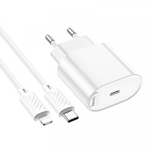 Мережевий зарядний пристрій з кабелем HOCO C109A(PD20W) Fighter single port PD20W charger set(C to iP) White (6942007656665)