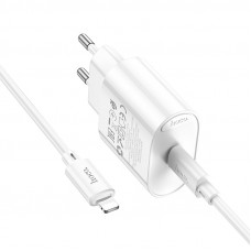 Мережевий зарядний пристрій з кабелем HOCO C109A(PD20W) Fighter single port PD20W charger set(C to iP) White (6942007656665)