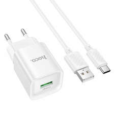 Мережевий зарядний пристрій з кабелем HOCO C145A Charm single port QC3.0 charger set(Type-C) White (6942007630238)